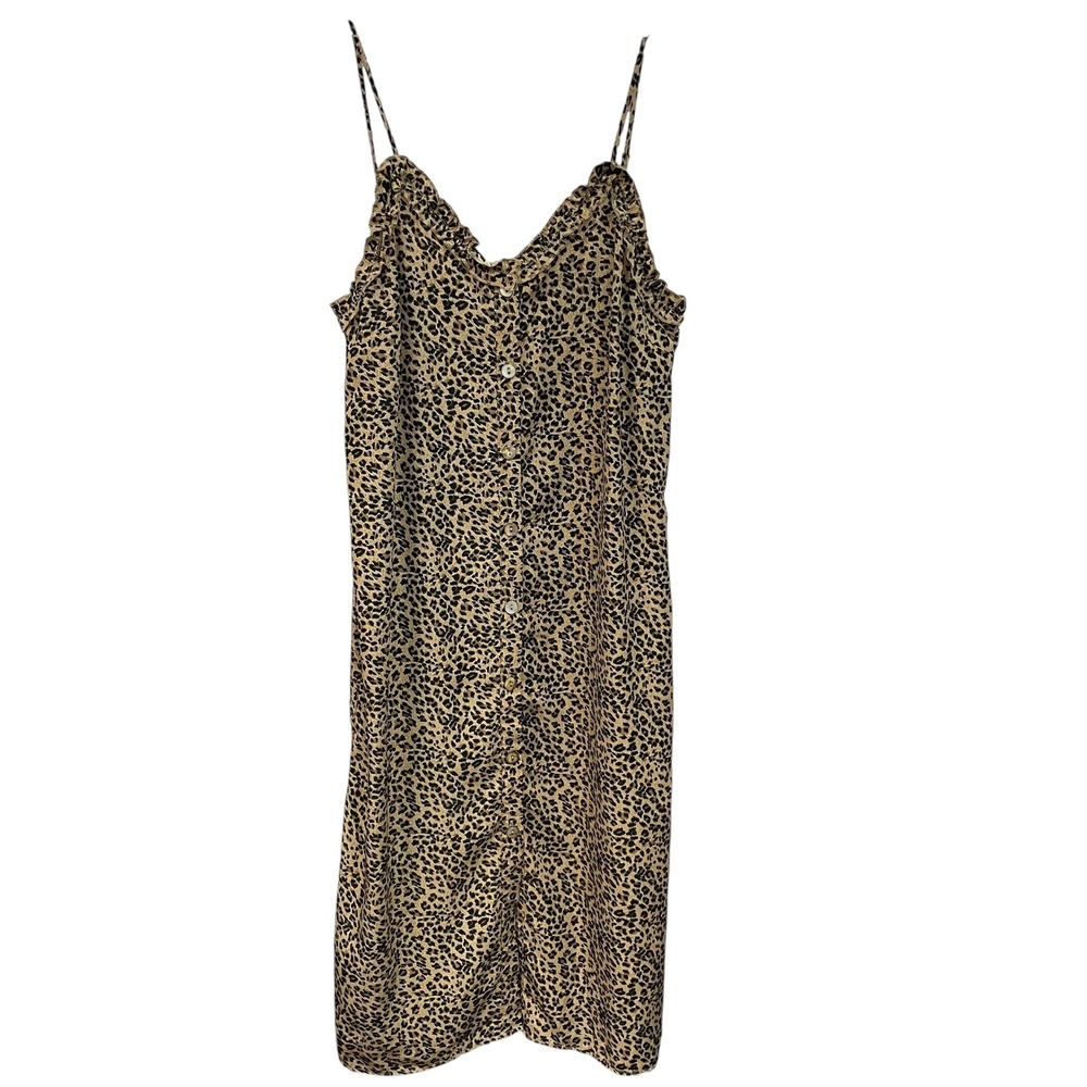 Mittsoshop Animal Print Button Front Midi Dress Sleeveless Summer Casual S